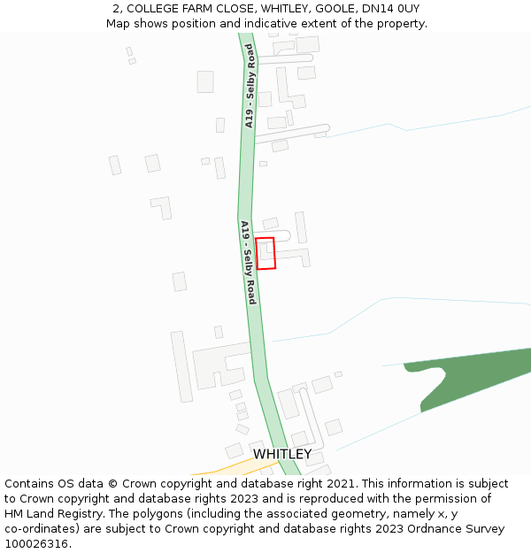 2, COLLEGE FARM CLOSE, WHITLEY, GOOLE, DN14 0UY: Location map and indicative extent of plot