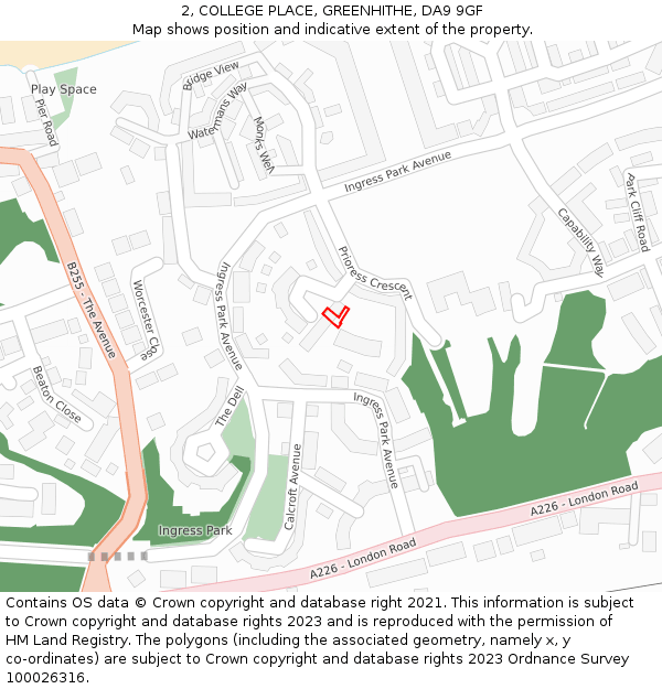 2, COLLEGE PLACE, GREENHITHE, DA9 9GF: Location map and indicative extent of plot