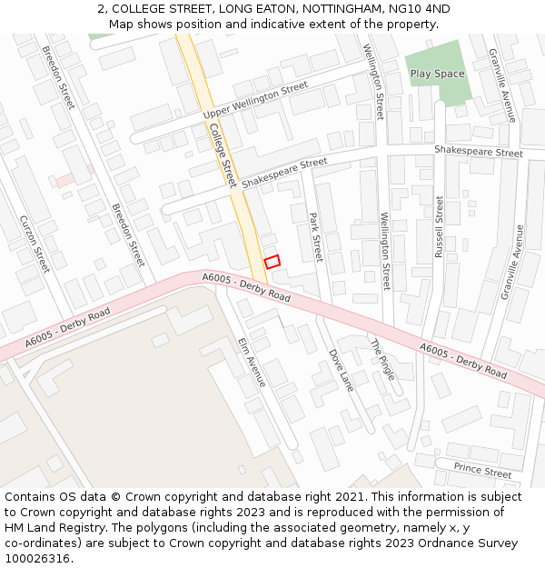 2, COLLEGE STREET, LONG EATON, NOTTINGHAM, NG10 4ND: Location map and indicative extent of plot