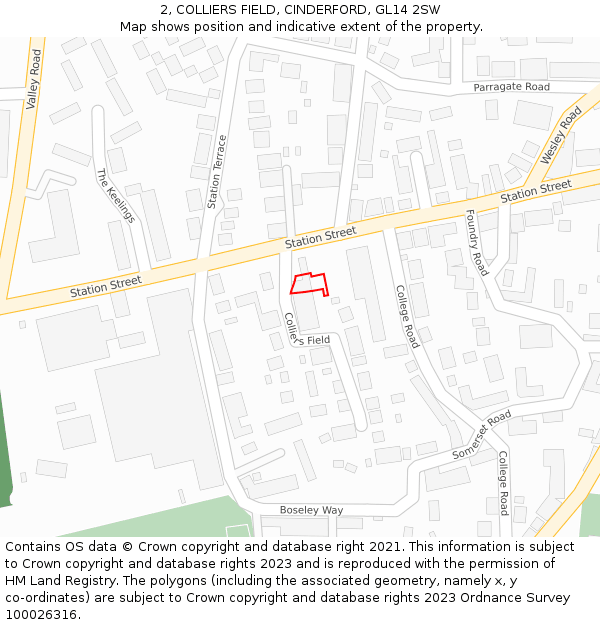 2, COLLIERS FIELD, CINDERFORD, GL14 2SW: Location map and indicative extent of plot
