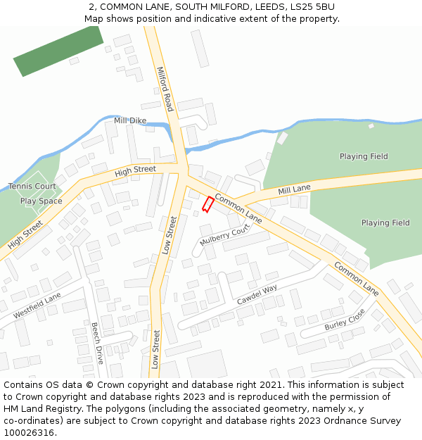 2, COMMON LANE, SOUTH MILFORD, LEEDS, LS25 5BU: Location map and indicative extent of plot