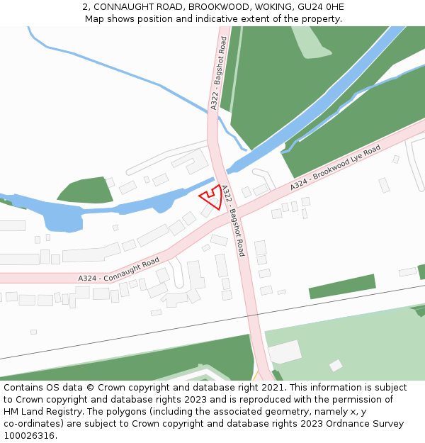 2, CONNAUGHT ROAD, BROOKWOOD, WOKING, GU24 0HE: Location map and indicative extent of plot