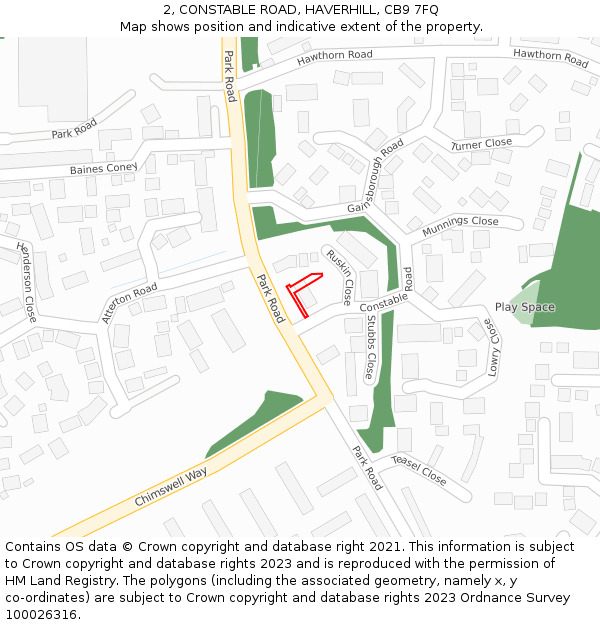 2, CONSTABLE ROAD, HAVERHILL, CB9 7FQ: Location map and indicative extent of plot