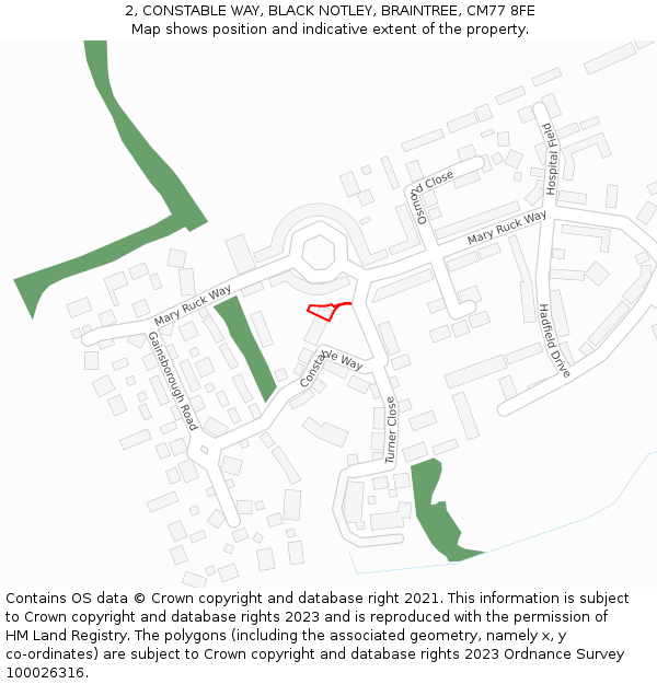 2, CONSTABLE WAY, BLACK NOTLEY, BRAINTREE, CM77 8FE: Location map and indicative extent of plot