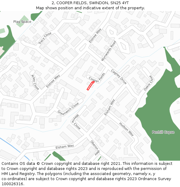2, COOPER FIELDS, SWINDON, SN25 4YT: Location map and indicative extent of plot