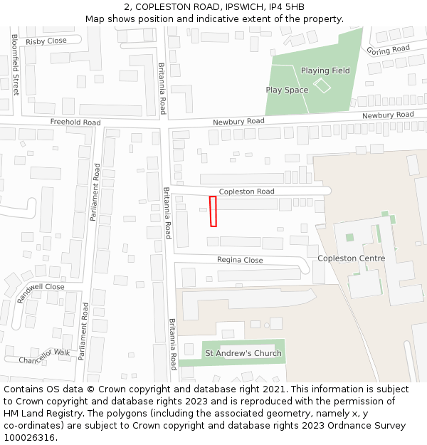 2, COPLESTON ROAD, IPSWICH, IP4 5HB: Location map and indicative extent of plot