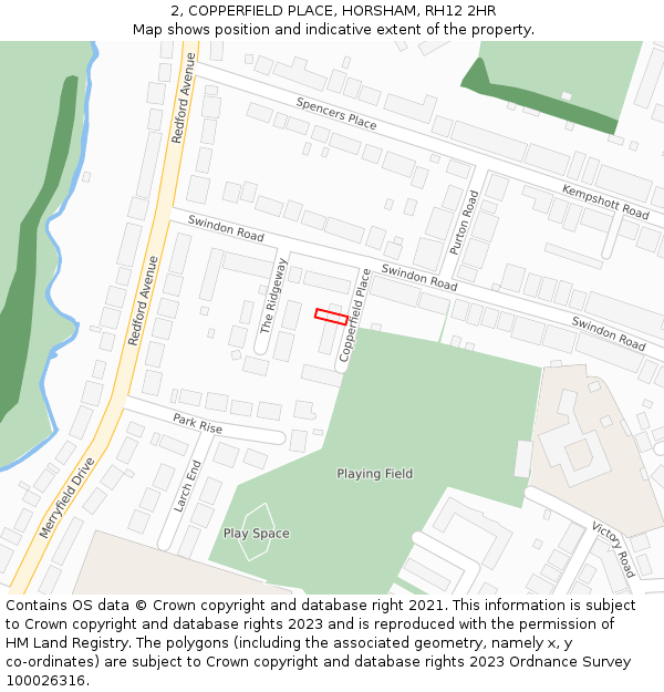 2, COPPERFIELD PLACE, HORSHAM, RH12 2HR: Location map and indicative extent of plot