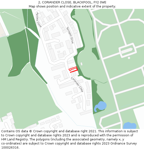2, CORIANDER CLOSE, BLACKPOOL, FY2 0WE: Location map and indicative extent of plot