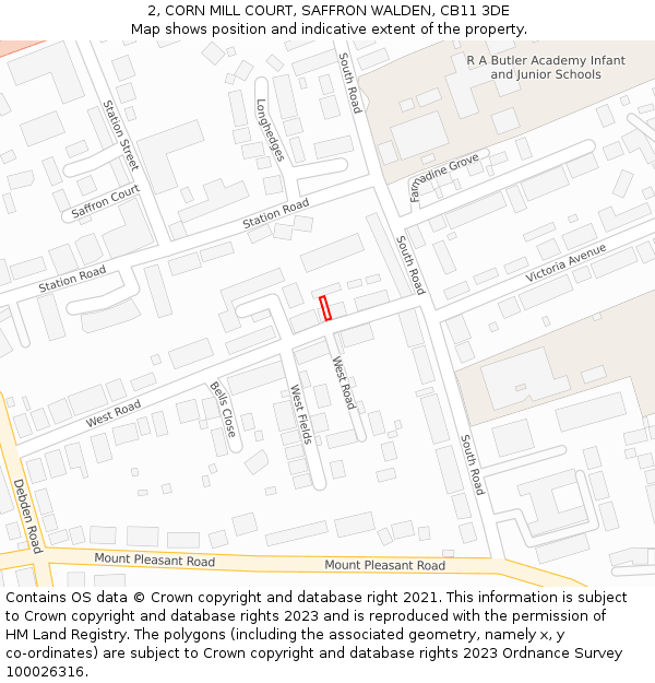 2, CORN MILL COURT, SAFFRON WALDEN, CB11 3DE: Location map and indicative extent of plot
