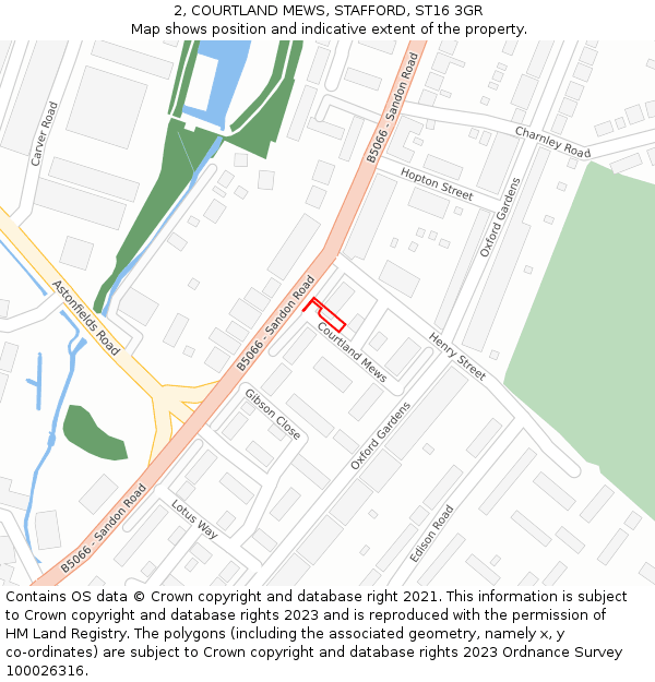 2, COURTLAND MEWS, STAFFORD, ST16 3GR: Location map and indicative extent of plot