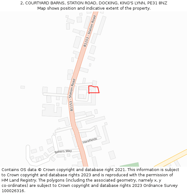 2, COURTYARD BARNS, STATION ROAD, DOCKING, KING'S LYNN, PE31 8NZ: Location map and indicative extent of plot