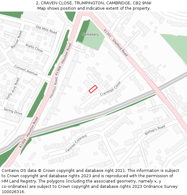 2, CRAVEN CLOSE, TRUMPINGTON, CAMBRIDGE, CB2 9NW: Location map and indicative extent of plot