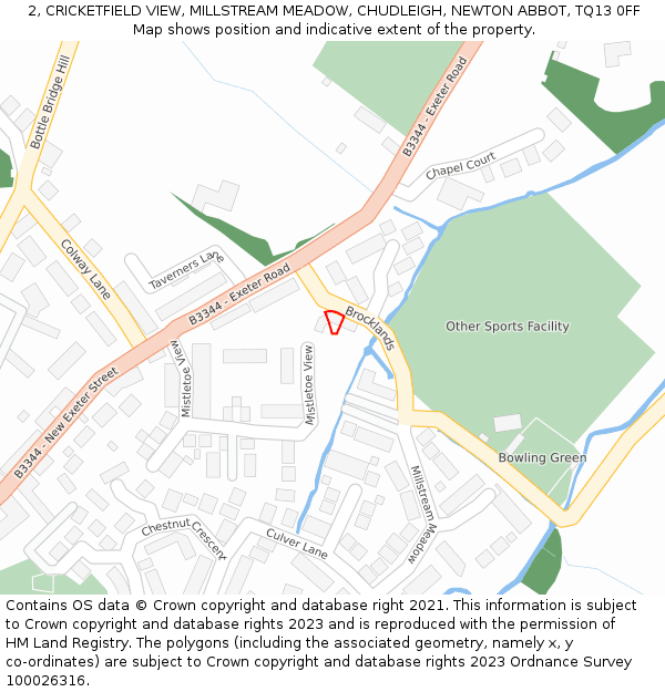 2, CRICKETFIELD VIEW, MILLSTREAM MEADOW, CHUDLEIGH, NEWTON ABBOT, TQ13 0FF: Location map and indicative extent of plot