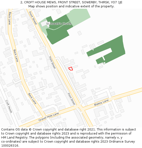 2, CROFT HOUSE MEWS, FRONT STREET, SOWERBY, THIRSK, YO7 1JE: Location map and indicative extent of plot