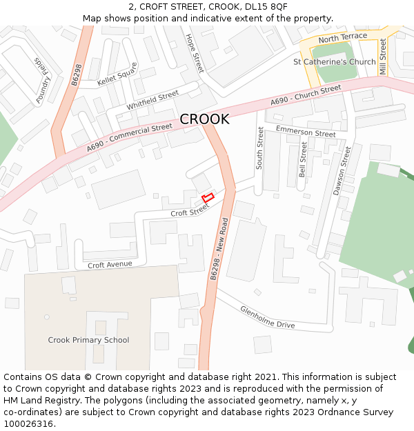 2, CROFT STREET, CROOK, DL15 8QF: Location map and indicative extent of plot