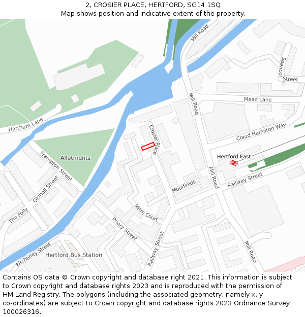 2, CROSIER PLACE, HERTFORD, SG14 1SQ: Location map and indicative extent of plot
