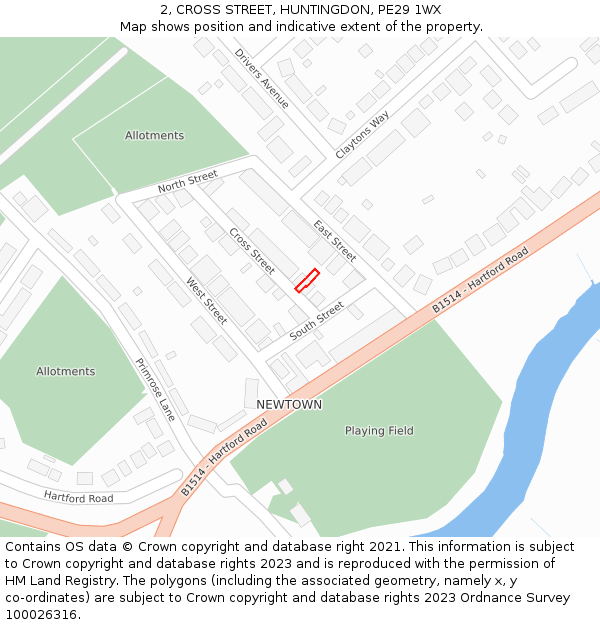 2, CROSS STREET, HUNTINGDON, PE29 1WX: Location map and indicative extent of plot