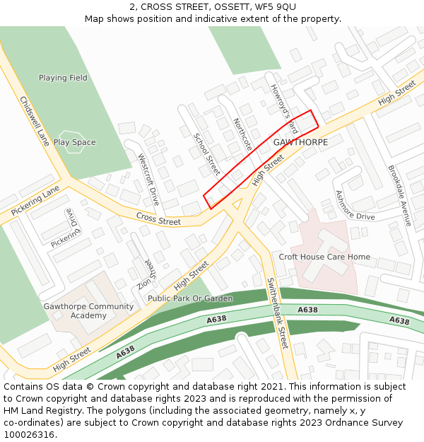 2, CROSS STREET, OSSETT, WF5 9QU: Location map and indicative extent of plot
