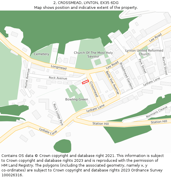 2, CROSSMEAD, LYNTON, EX35 6DG: Location map and indicative extent of plot