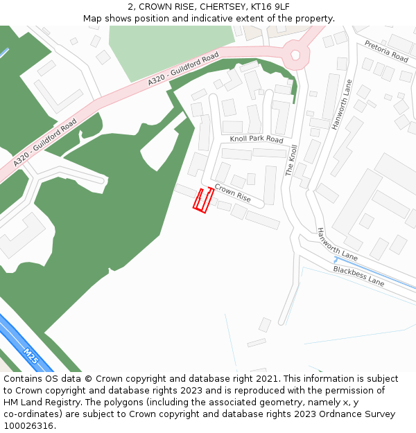 2, CROWN RISE, CHERTSEY, KT16 9LF: Location map and indicative extent of plot