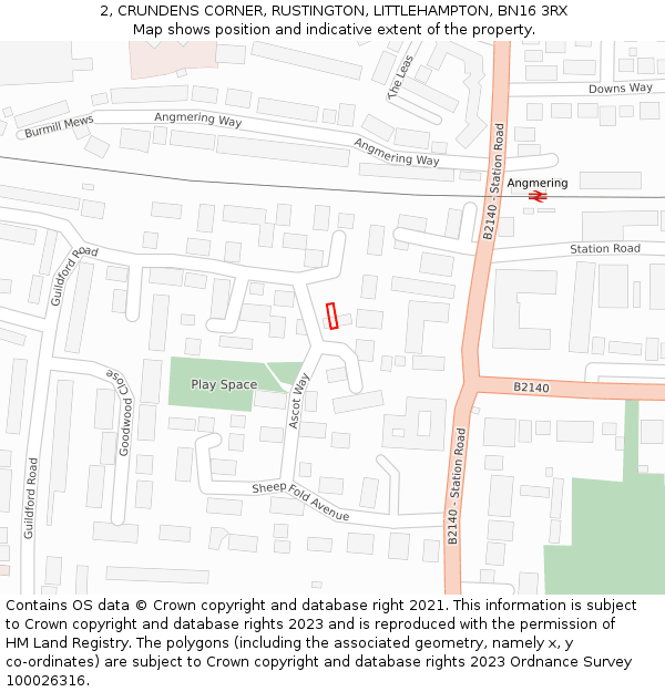 2, CRUNDENS CORNER, RUSTINGTON, LITTLEHAMPTON, BN16 3RX: Location map and indicative extent of plot