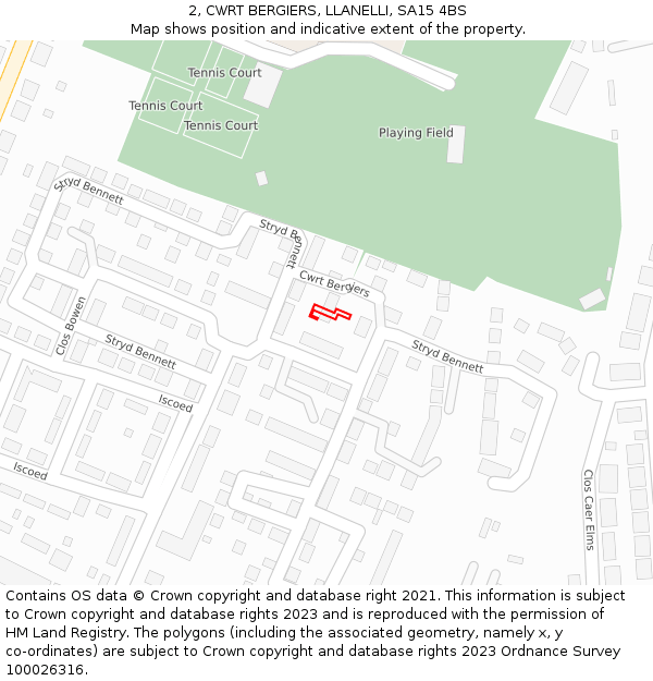2, CWRT BERGIERS, LLANELLI, SA15 4BS: Location map and indicative extent of plot