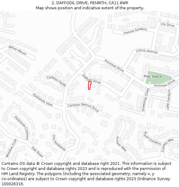 2, DAFFODIL DRIVE, PENRITH, CA11 8WR: Location map and indicative extent of plot