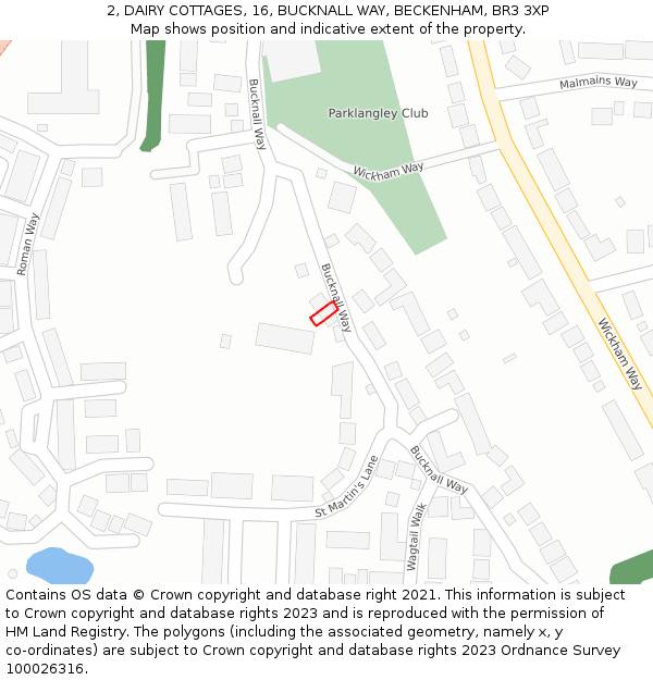 2, DAIRY COTTAGES, 16, BUCKNALL WAY, BECKENHAM, BR3 3XP: Location map and indicative extent of plot