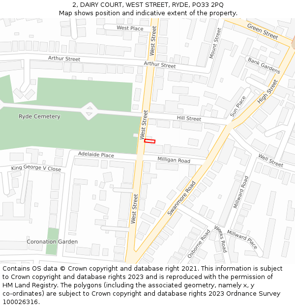 2, DAIRY COURT, WEST STREET, RYDE, PO33 2PQ: Location map and indicative extent of plot