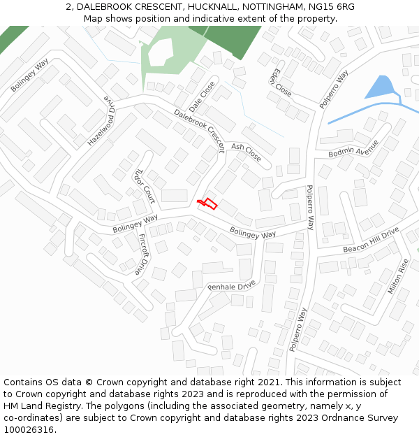 2, DALEBROOK CRESCENT, HUCKNALL, NOTTINGHAM, NG15 6RG: Location map and indicative extent of plot