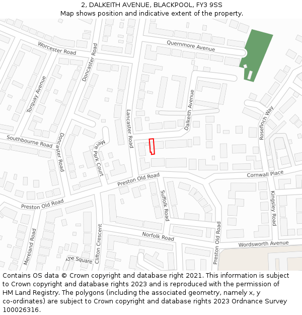 2, DALKEITH AVENUE, BLACKPOOL, FY3 9SS: Location map and indicative extent of plot