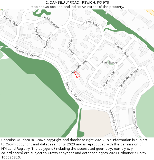 2, DAMSELFLY ROAD, IPSWICH, IP3 9TS: Location map and indicative extent of plot