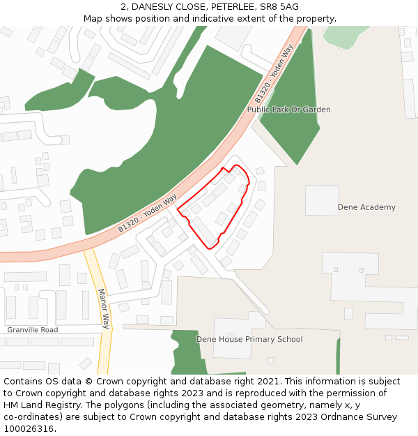 2, DANESLY CLOSE, PETERLEE, SR8 5AG: Location map and indicative extent of plot