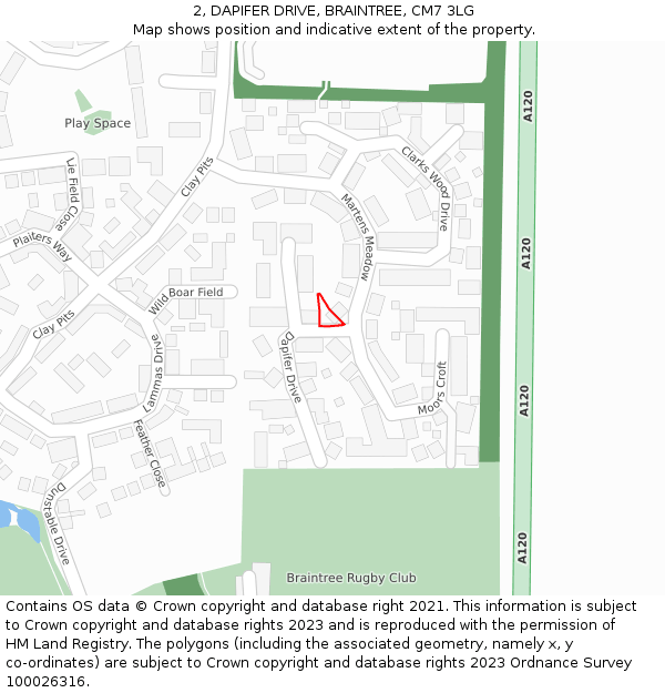 2, DAPIFER DRIVE, BRAINTREE, CM7 3LG: Location map and indicative extent of plot