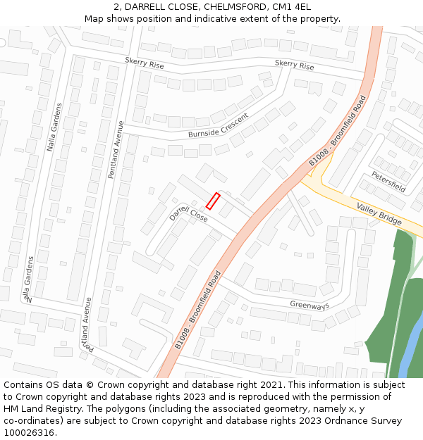 2, DARRELL CLOSE, CHELMSFORD, CM1 4EL: Location map and indicative extent of plot