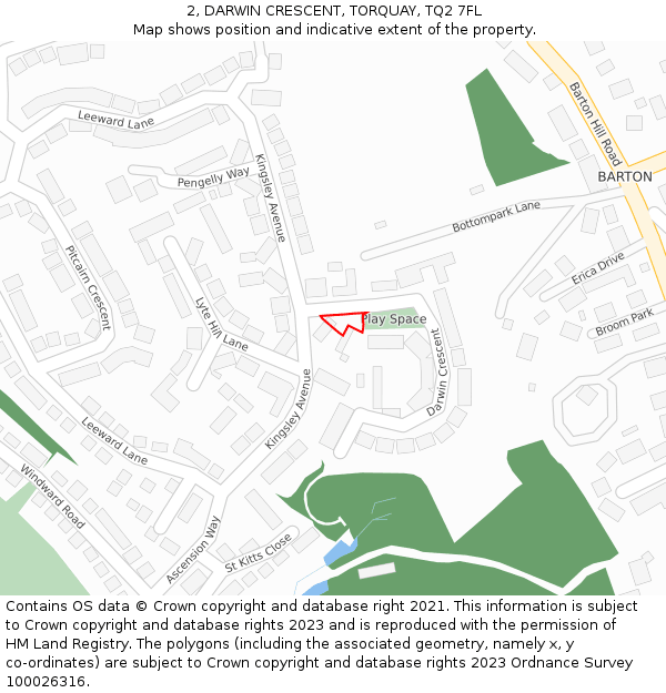 2, DARWIN CRESCENT, TORQUAY, TQ2 7FL: Location map and indicative extent of plot