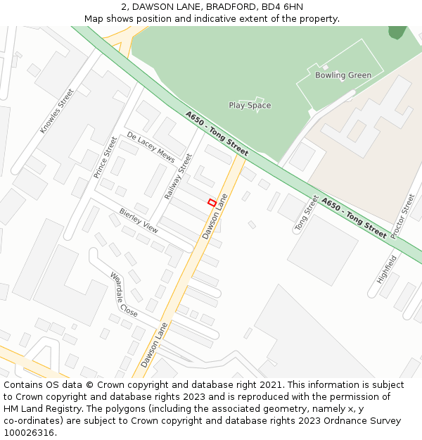 2, DAWSON LANE, BRADFORD, BD4 6HN: Location map and indicative extent of plot