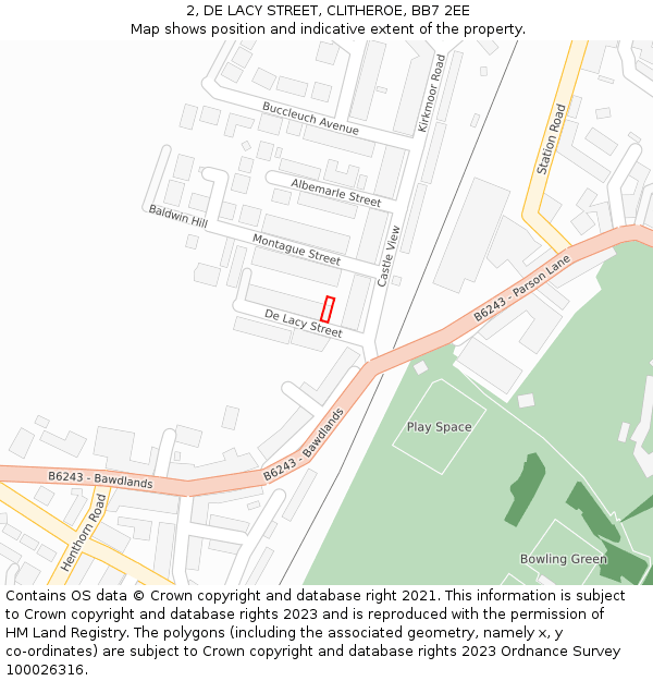 2, DE LACY STREET, CLITHEROE, BB7 2EE: Location map and indicative extent of plot