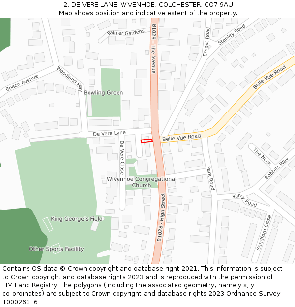 2, DE VERE LANE, WIVENHOE, COLCHESTER, CO7 9AU: Location map and indicative extent of plot