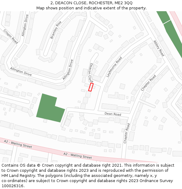 2, DEACON CLOSE, ROCHESTER, ME2 3QQ: Location map and indicative extent of plot