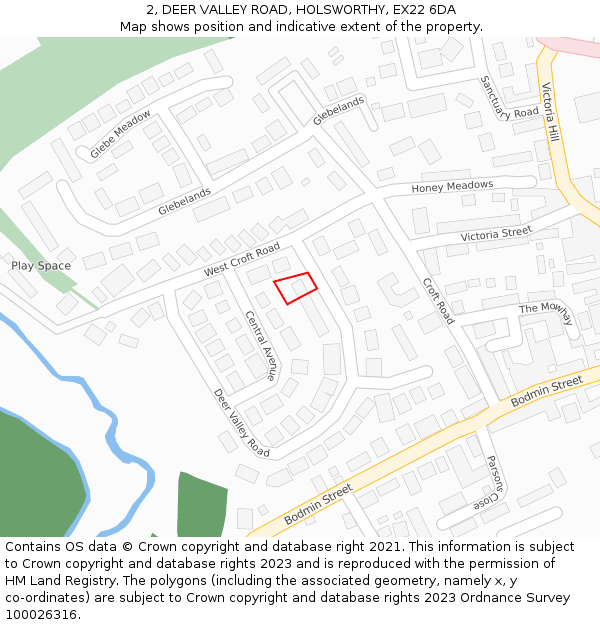 2, DEER VALLEY ROAD, HOLSWORTHY, EX22 6DA: Location map and indicative extent of plot
