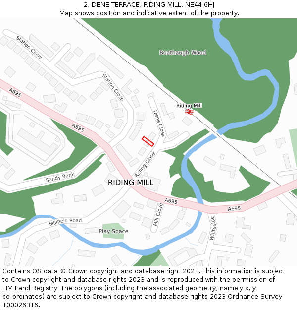 2, DENE TERRACE, RIDING MILL, NE44 6HJ: Location map and indicative extent of plot