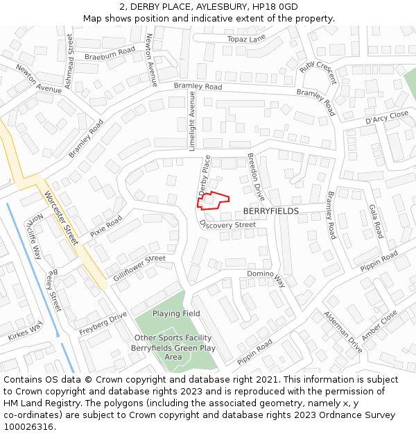 2, DERBY PLACE, AYLESBURY, HP18 0GD: Location map and indicative extent of plot
