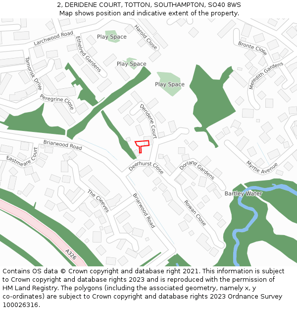 2, DERIDENE COURT, TOTTON, SOUTHAMPTON, SO40 8WS: Location map and indicative extent of plot