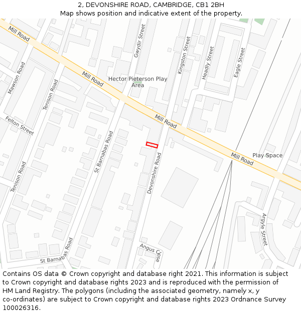 2, DEVONSHIRE ROAD, CAMBRIDGE, CB1 2BH: Location map and indicative extent of plot
