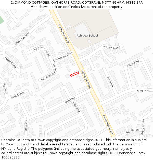 2, DIAMOND COTTAGES, OWTHORPE ROAD, COTGRAVE, NOTTINGHAM, NG12 3PA: Location map and indicative extent of plot