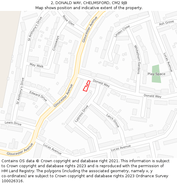 2, DONALD WAY, CHELMSFORD, CM2 9JB: Location map and indicative extent of plot