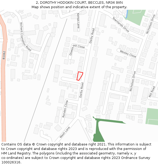 2, DOROTHY HODGKIN COURT, BECCLES, NR34 9XN: Location map and indicative extent of plot
