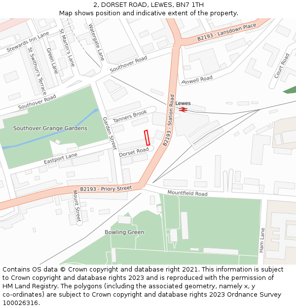 2, DORSET ROAD, LEWES, BN7 1TH: Location map and indicative extent of plot