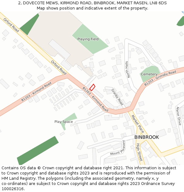 2, DOVECOTE MEWS, KIRMOND ROAD, BINBROOK, MARKET RASEN, LN8 6DS: Location map and indicative extent of plot